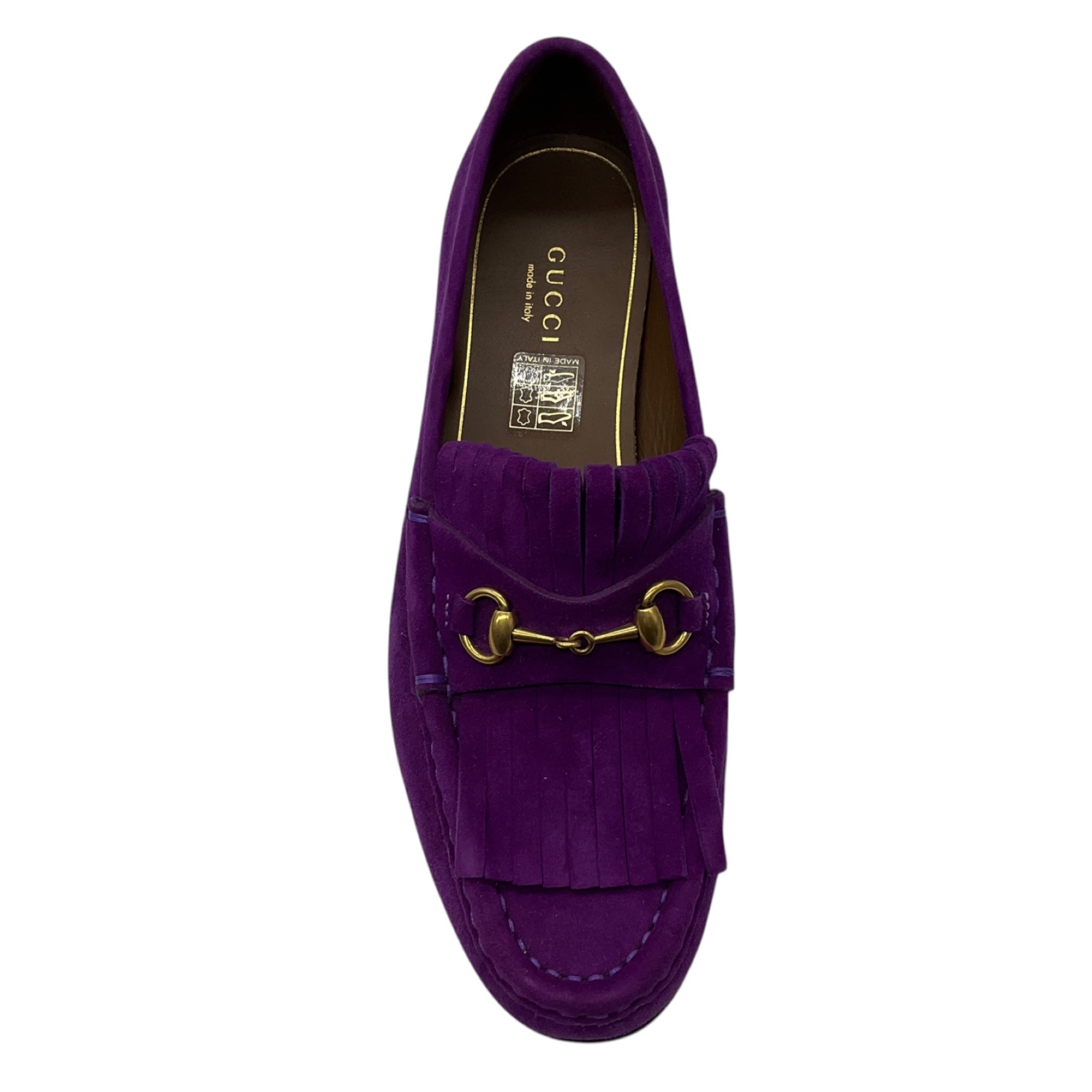 Gucci Purple / Antiqued Gold Horsebit Detail Suede Loafers / Moccasin Flats