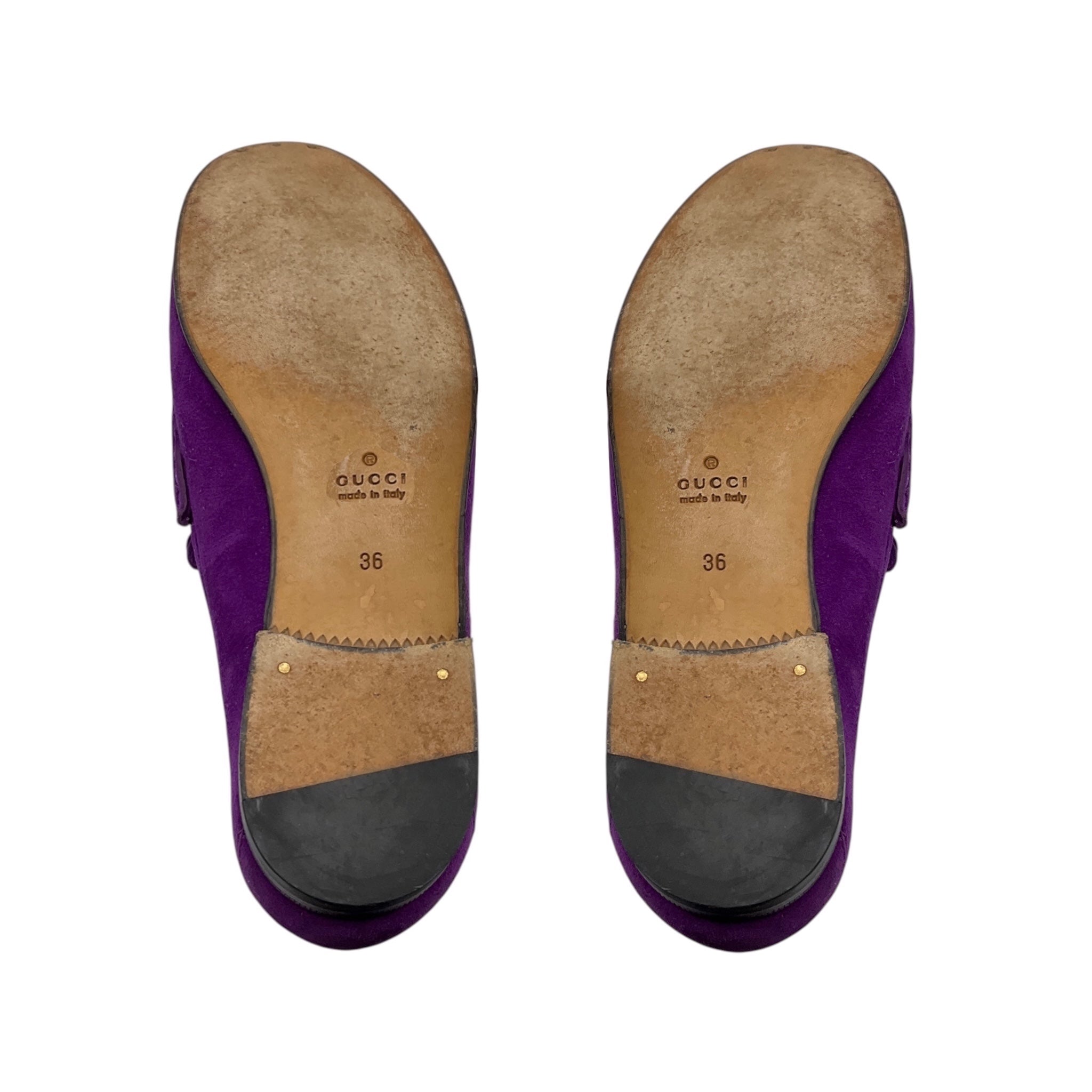 Gucci Purple / Antiqued Gold Horsebit Detail Suede Loafers / Moccasin Flats