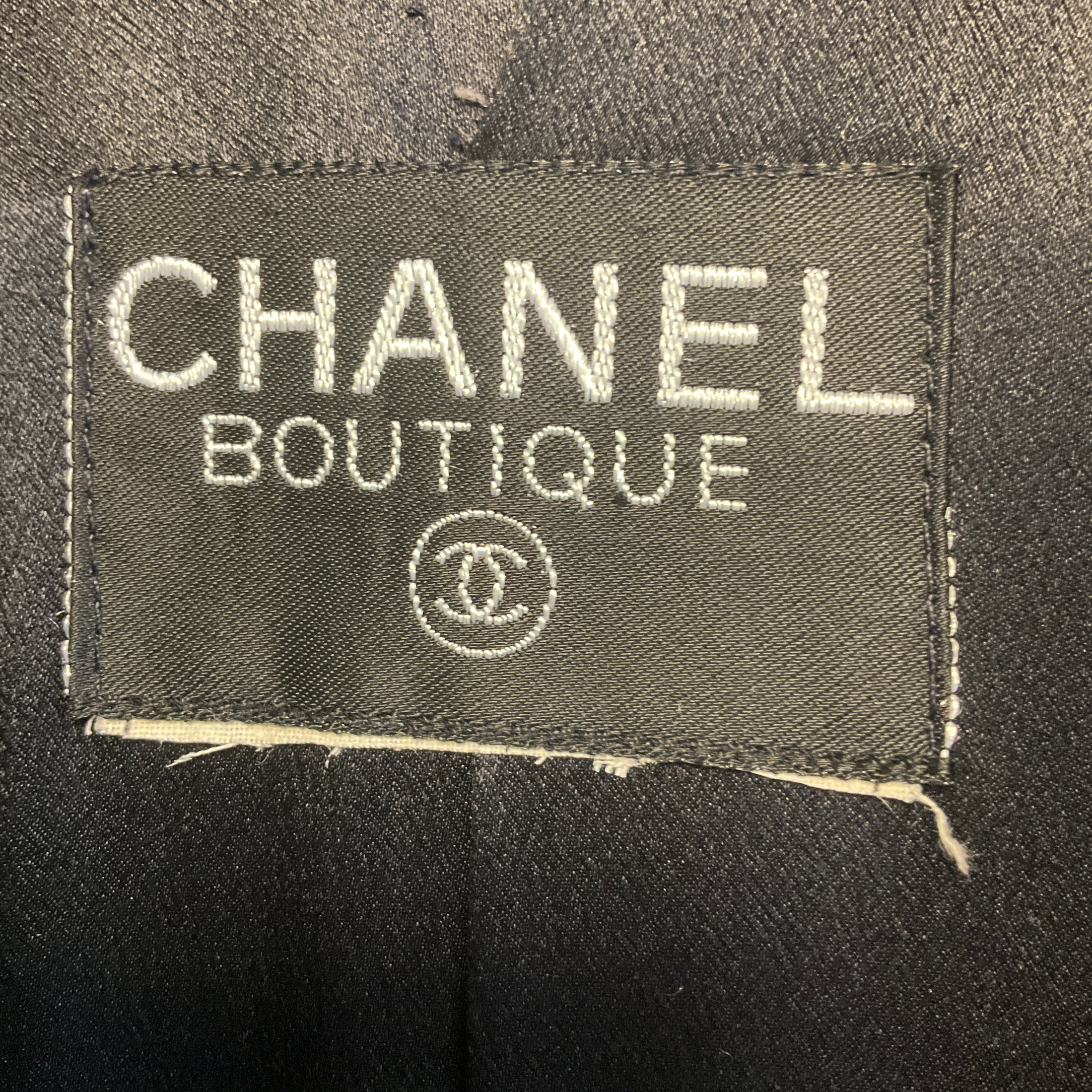 Chanel Boutique Vintage Black Double Breasted Belted Full Length Coat with CC Logo Buttons