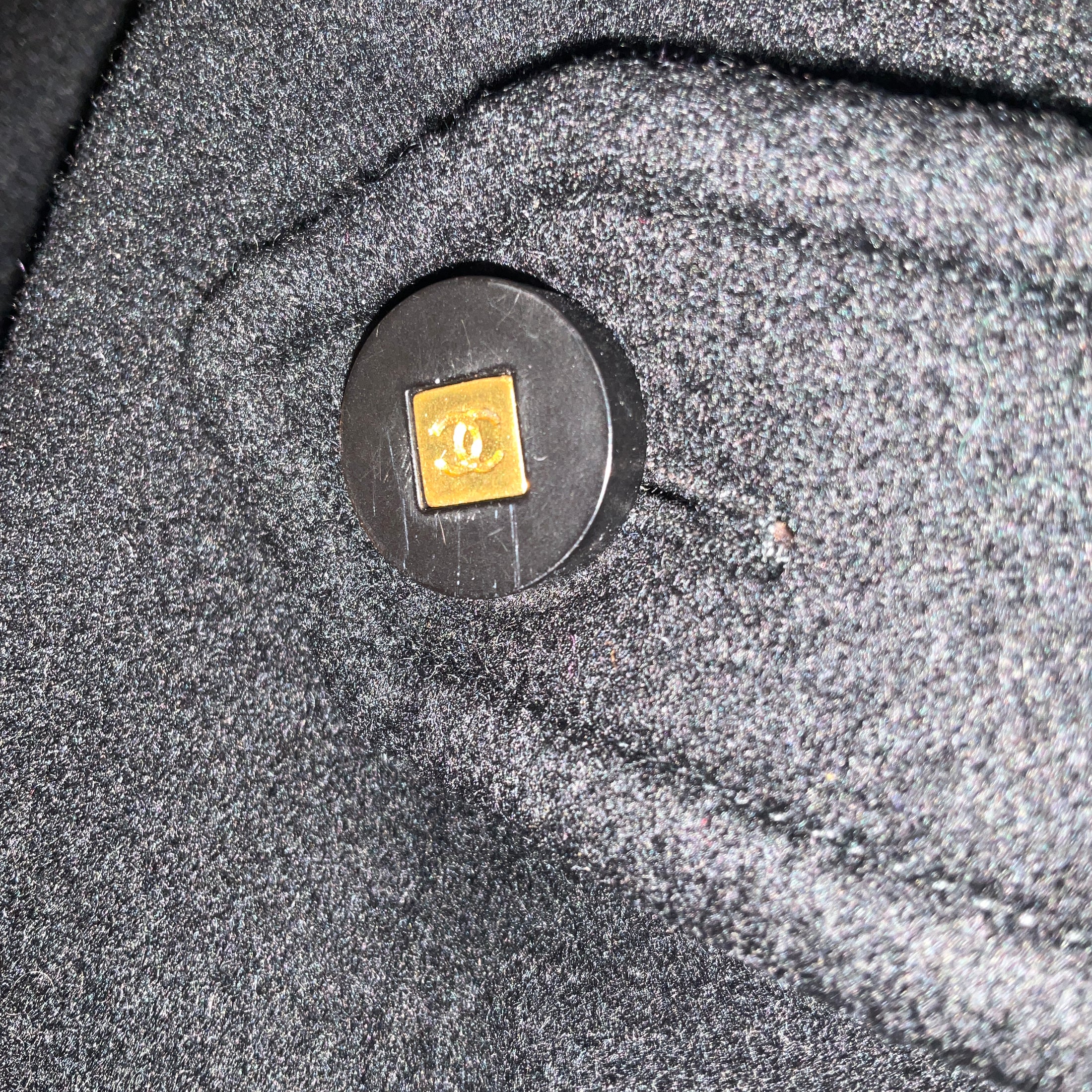 Chanel Boutique Vintage Black Double Breasted Belted Full Length Coat with CC Logo Buttons