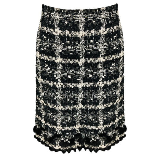 Oscar de la Renta Black / White / Charcoal Grey Tweed Skirt with Mink Fur Trim