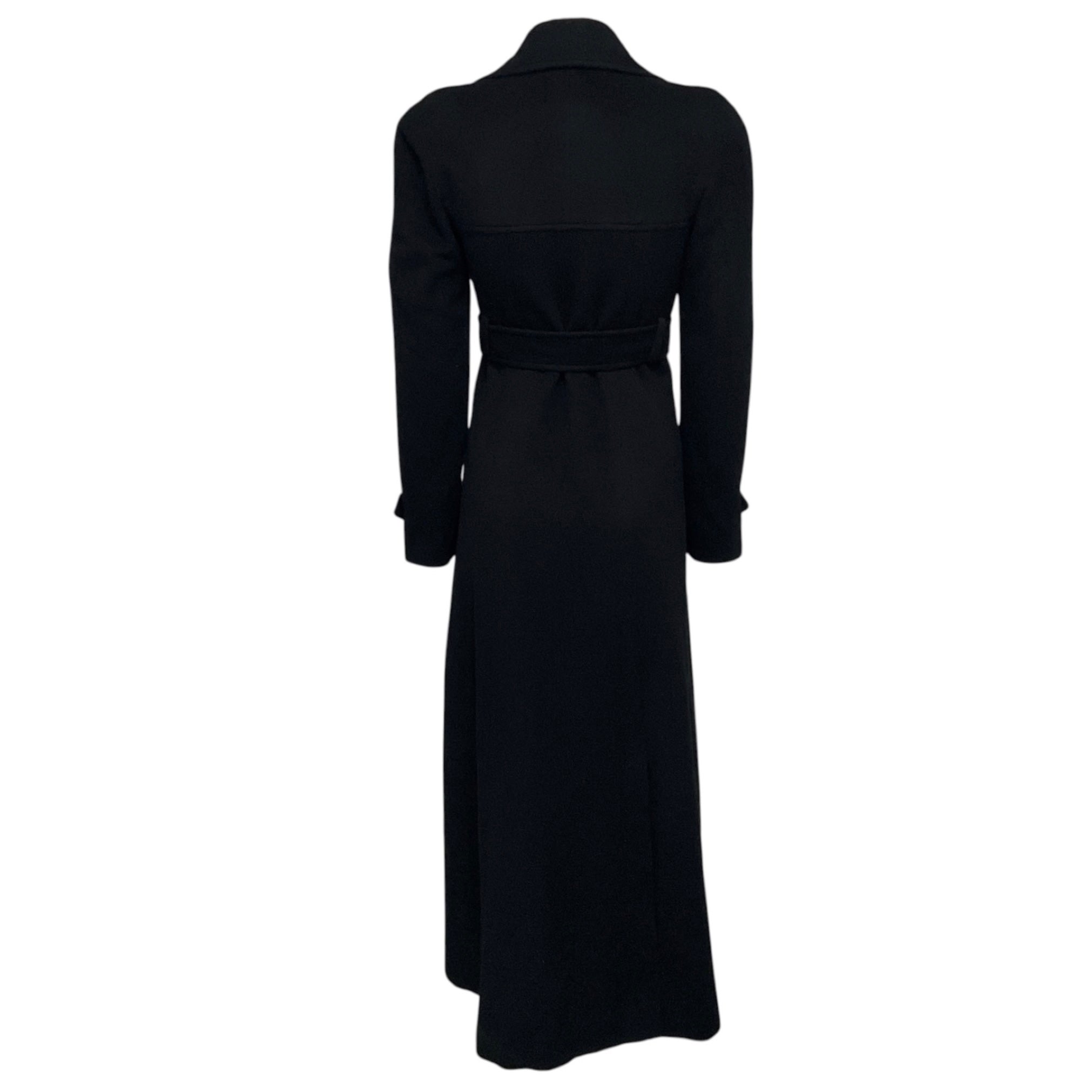Chanel Boutique Vintage Black Double Breasted Belted Full Length Coat with CC Logo Buttons