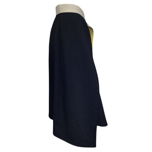 Loewe Black Calfskin Leather Belted Asymmetric Hem Wool Wrap Midi Skirt