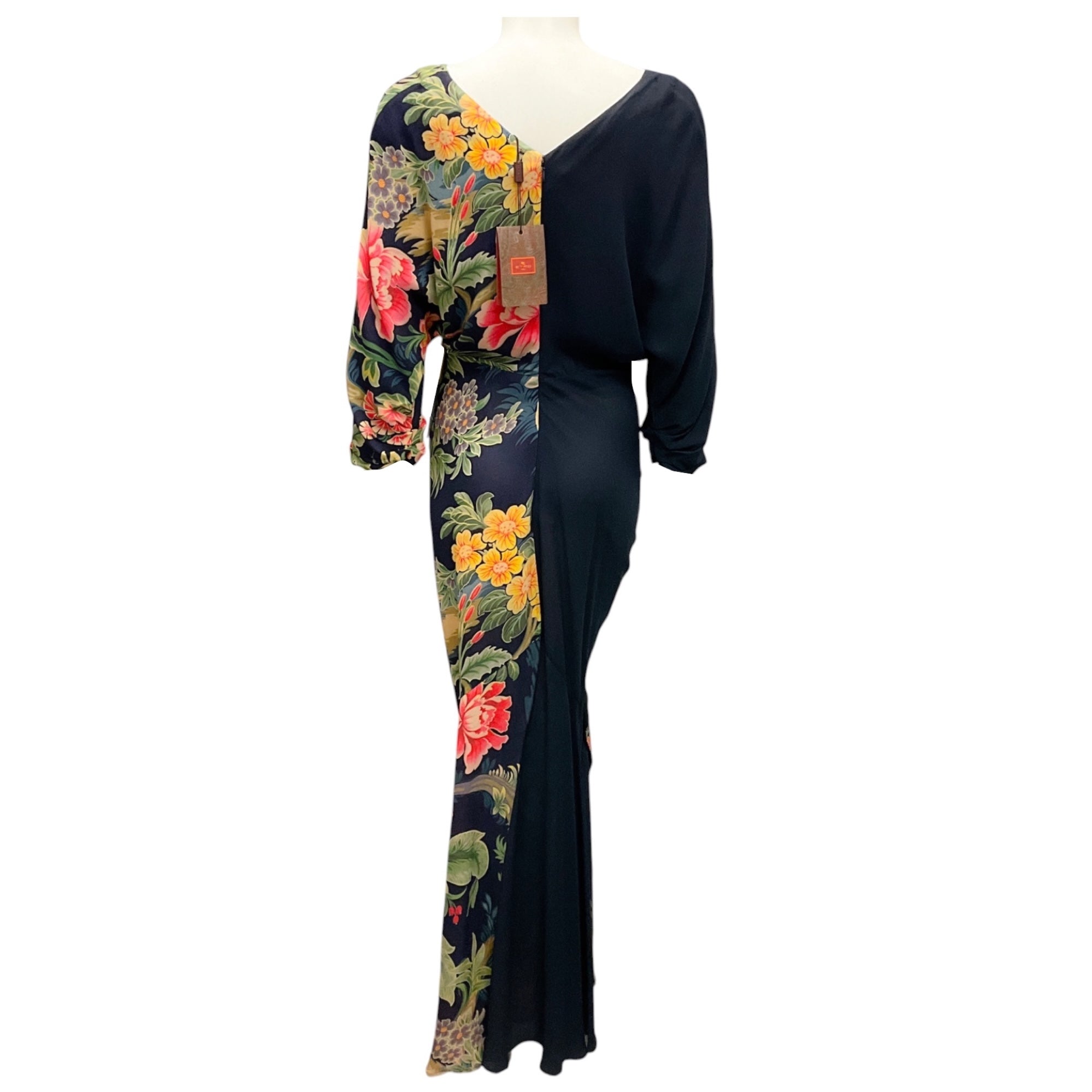 Etro Navy Blue Multi 2024 Floral Print Maxi Dress