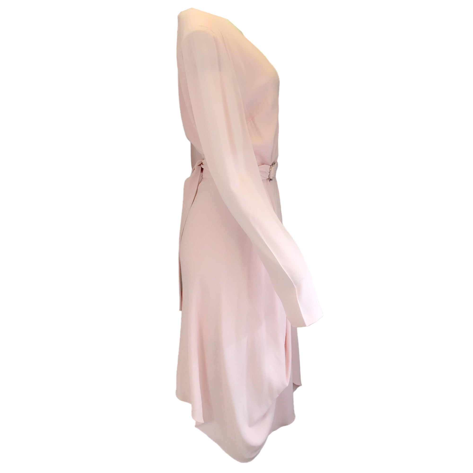 Stella McCartney Pale Pink Long Sleeved Belted Crepe Midi Dress