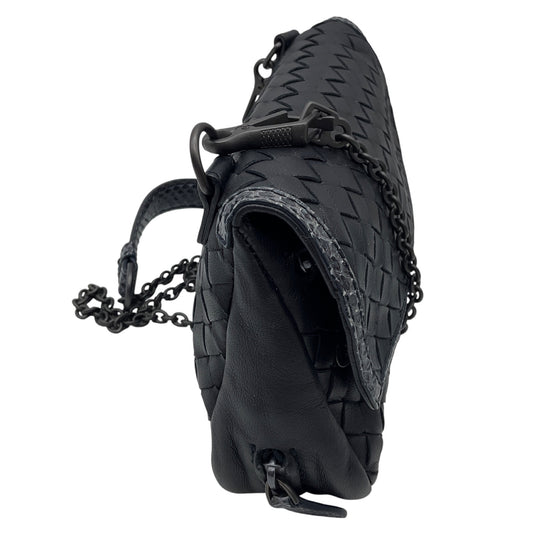Bottega Veneta Black Snakeksin Trimmed Intrecciato Leather Crossbody Mini Bag