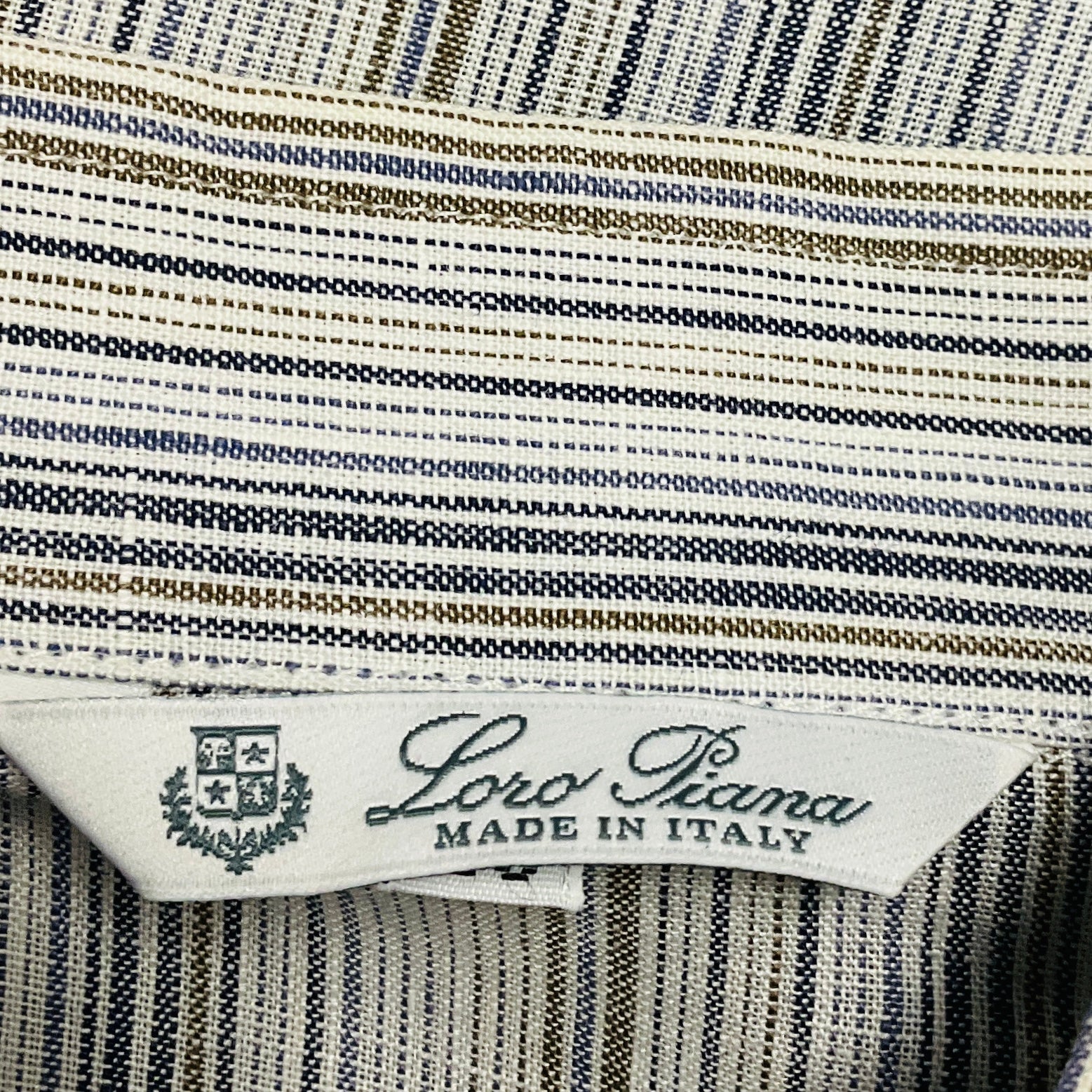 Loro Piana White / Grey / Blue Multi Striped Button Front Linen Shirt / Blouse