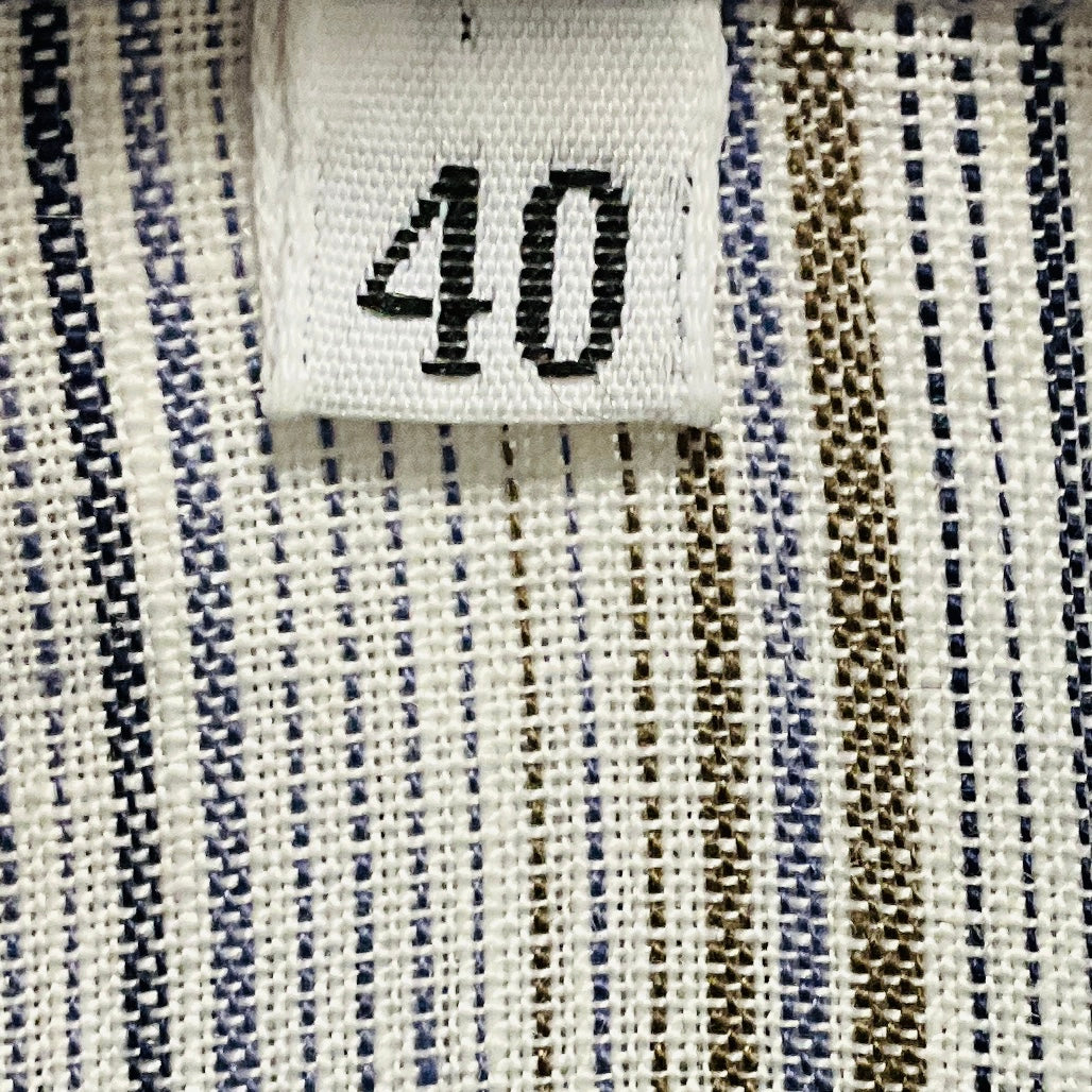 Loro Piana White / Grey / Blue Multi Striped Button Front Linen Shirt / Blouse