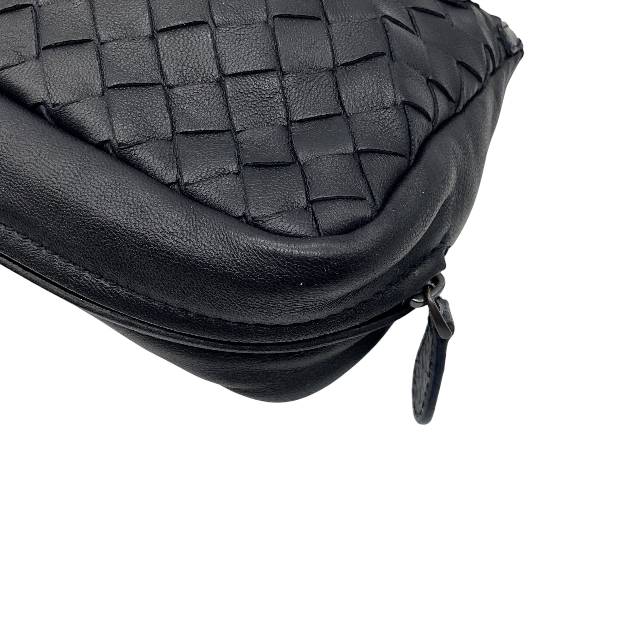 Bottega Veneta Black Snakeksin Trimmed Intrecciato Leather Crossbody Mini Bag