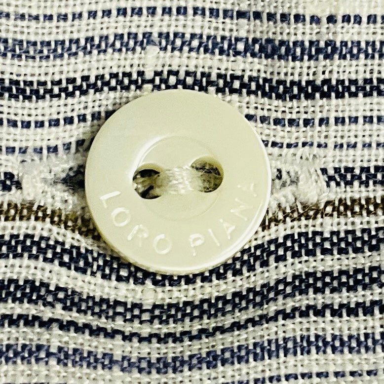 Loro Piana White / Grey / Blue Multi Striped Button Front Linen Shirt / Blouse