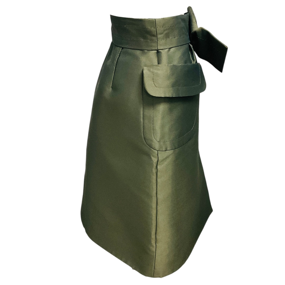 Marc Jacobs Olive Green Silk Satin Skirt with Bow Detail