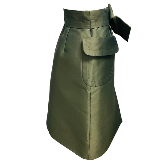 Marc Jacobs Olive Green Silk Satin Skirt with Bow Detail