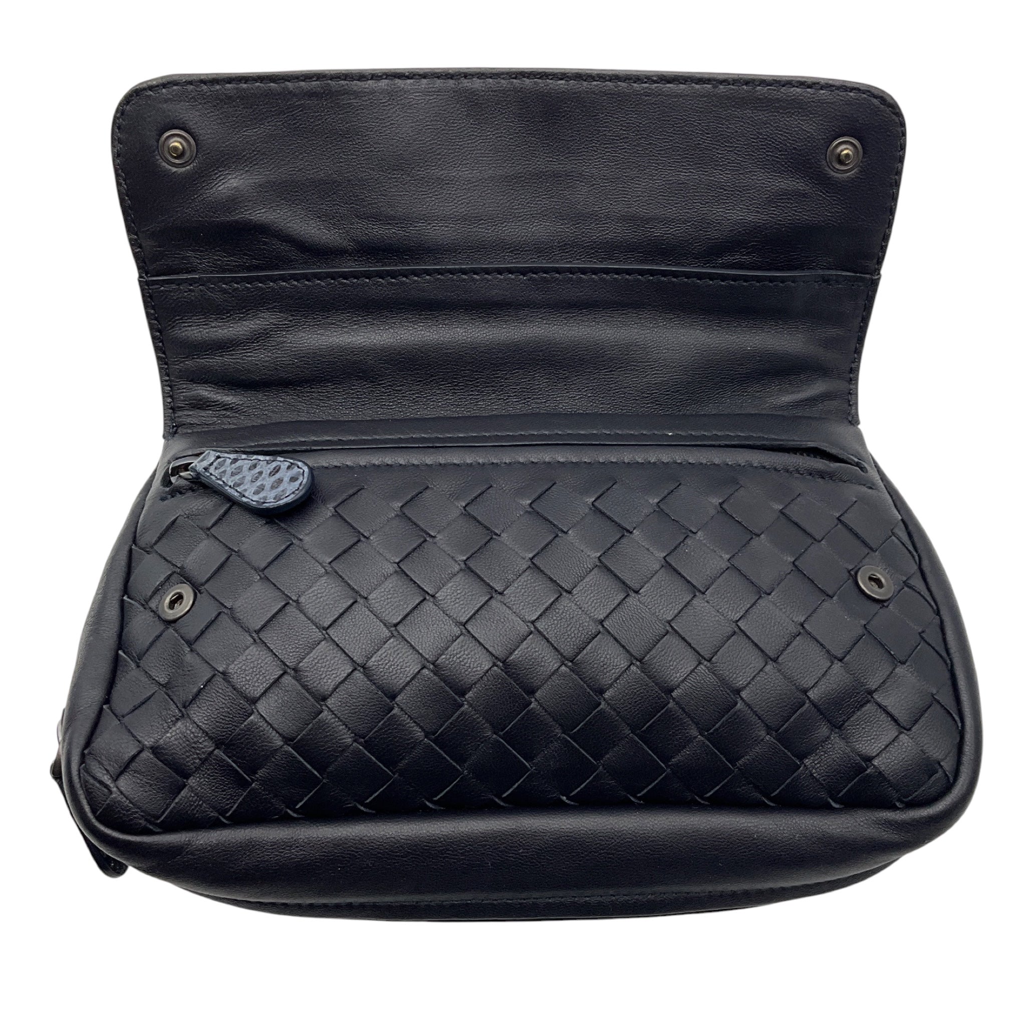 Bottega Veneta Black Snakeksin Trimmed Intrecciato Leather Crossbody Mini Bag