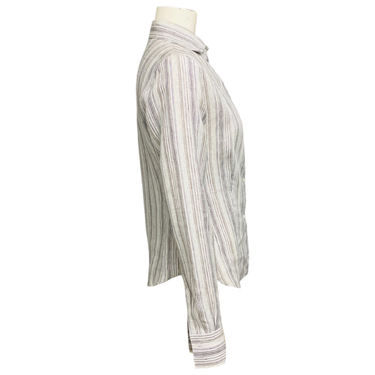 Loro Piana White / Grey / Blue Multi Striped Button Front Linen Shirt / Blouse