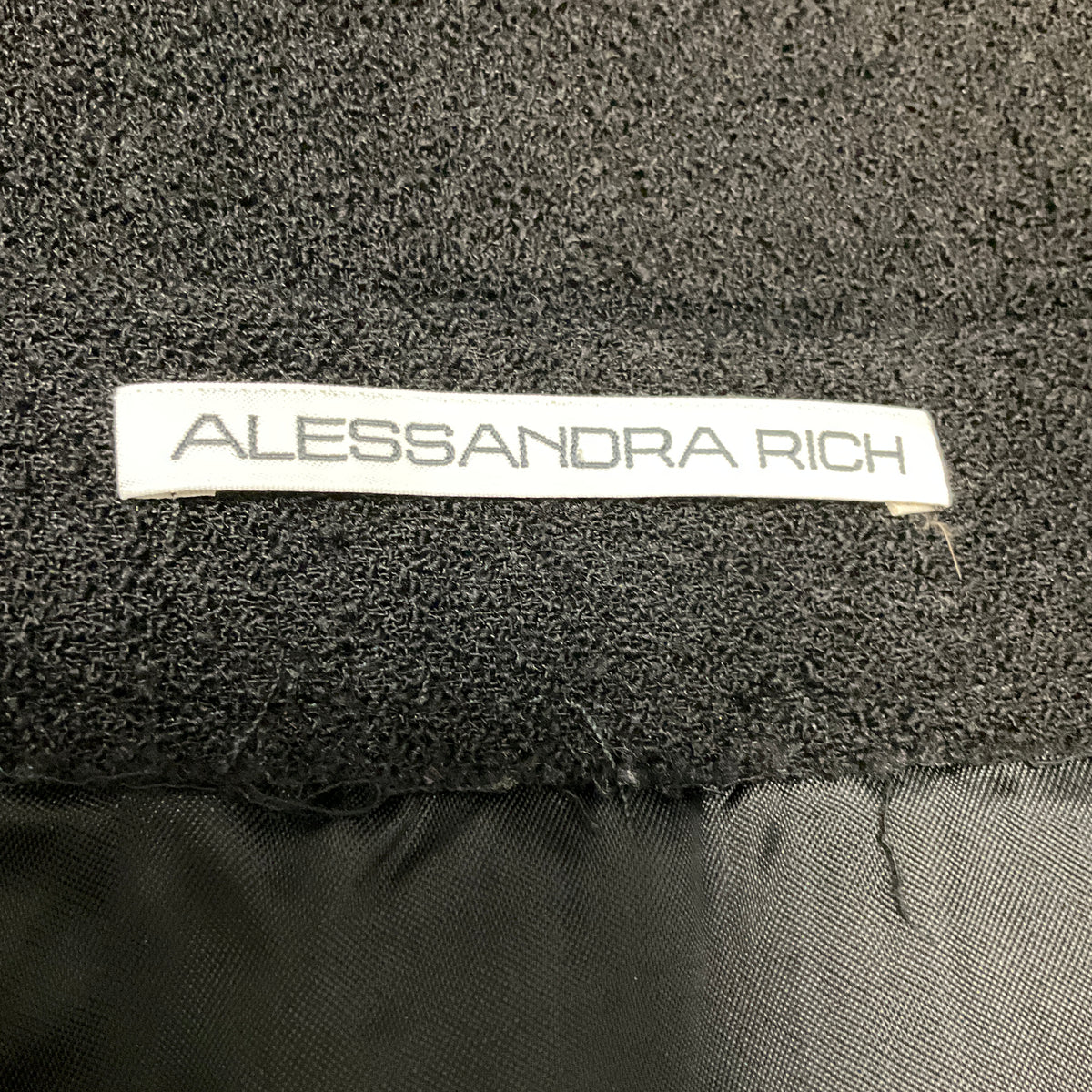 Alessandra Rich Black Wool Tweed Mini Skirt