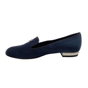 Chanel 2015 Navy Blue Satin Flats with Pearl Heel