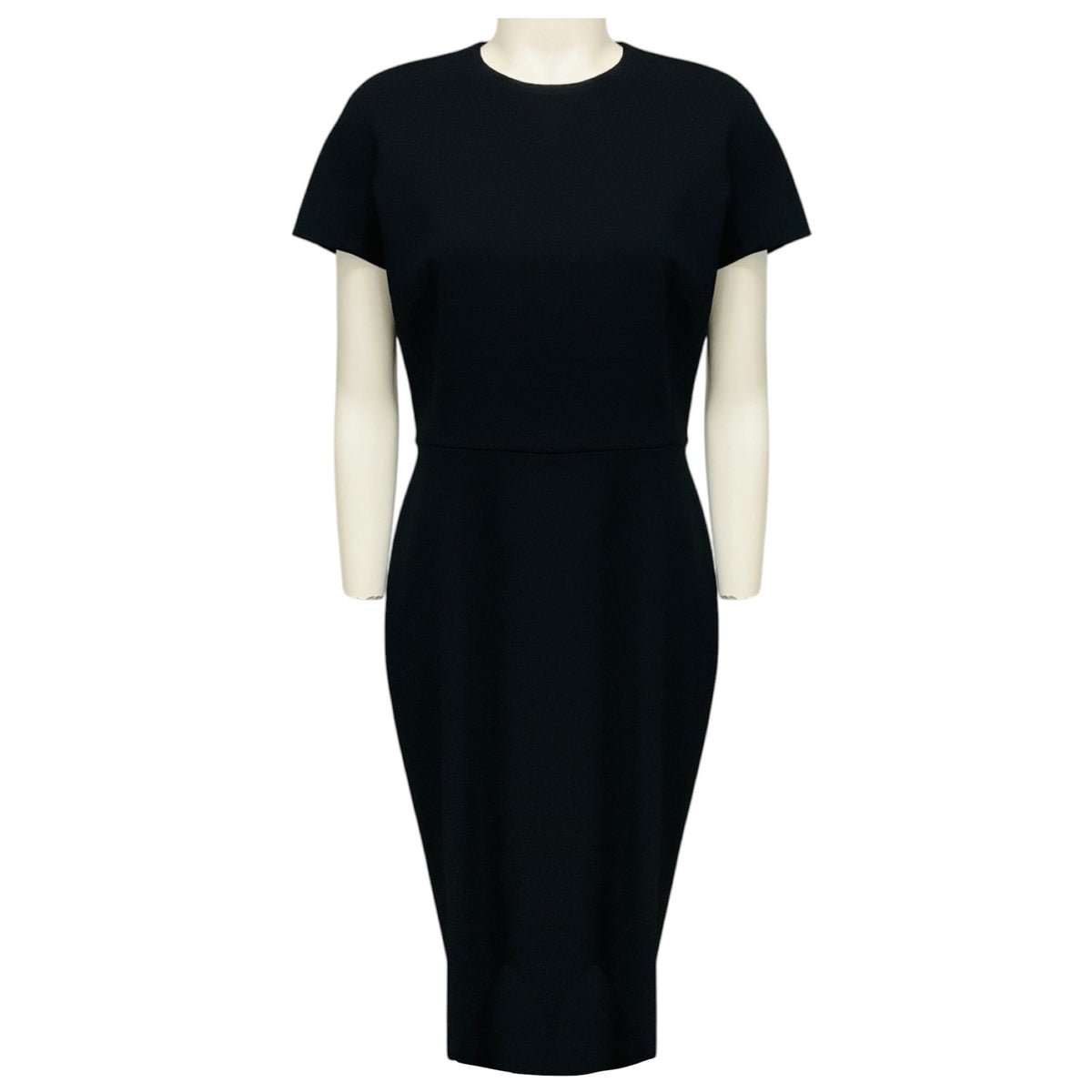 Victoria Beckham Black Short Sleeved Crepe Midi Dress with Zip Back