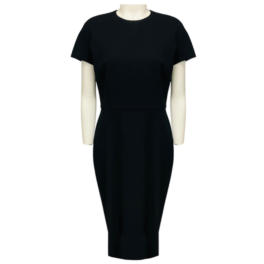 Victoria Beckham Black Short Sleeved Crepe Midi Dress with Zip Back
