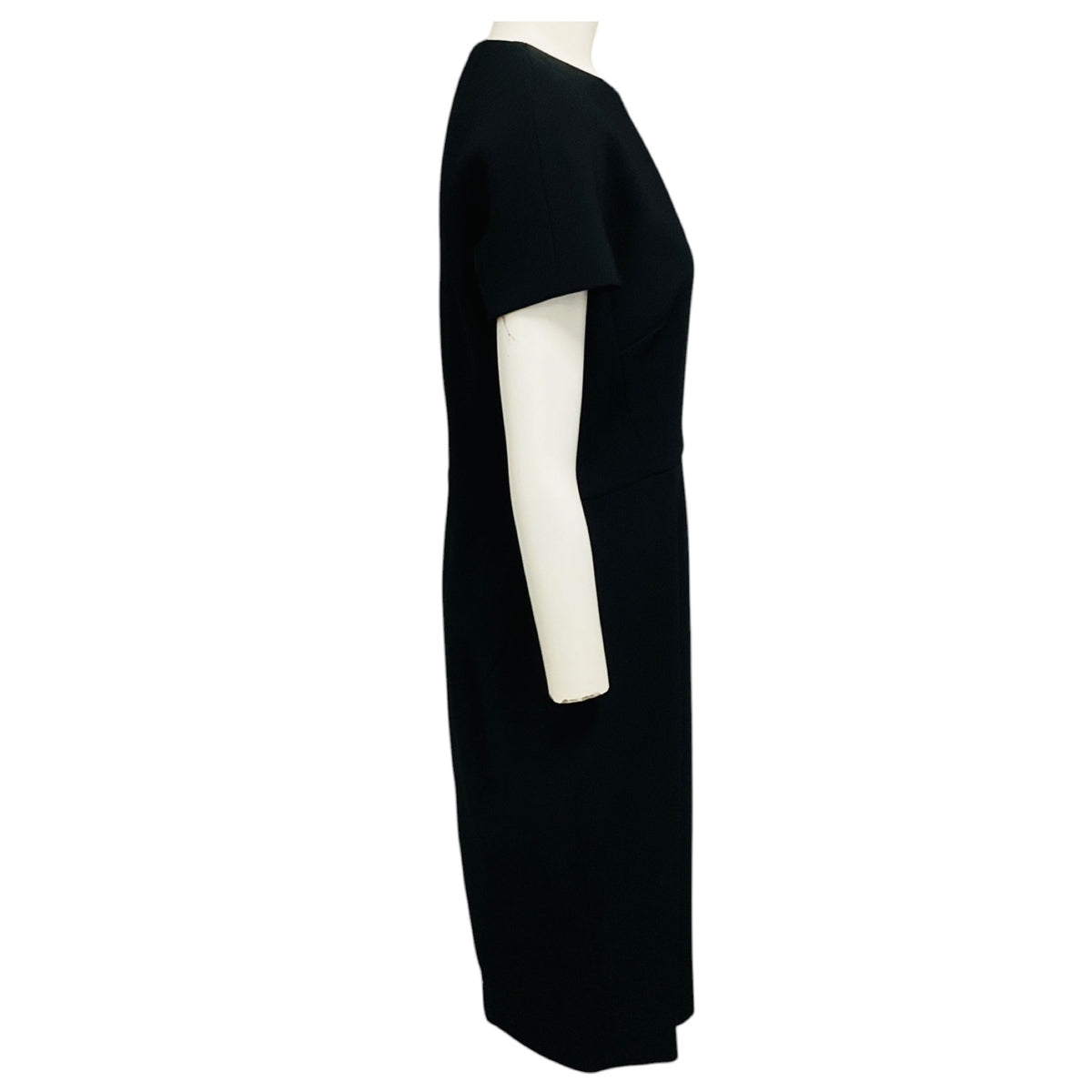 Victoria Beckham Black Short Sleeved Crepe Midi Dress with Zip Back