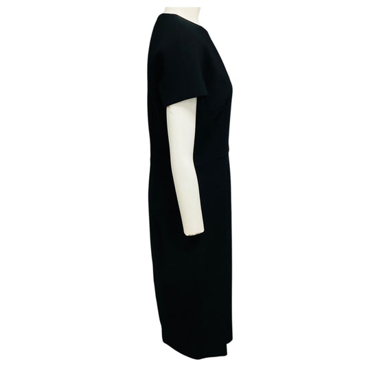 Victoria Beckham Black Short Sleeved Crepe Midi Dress with Zip Back