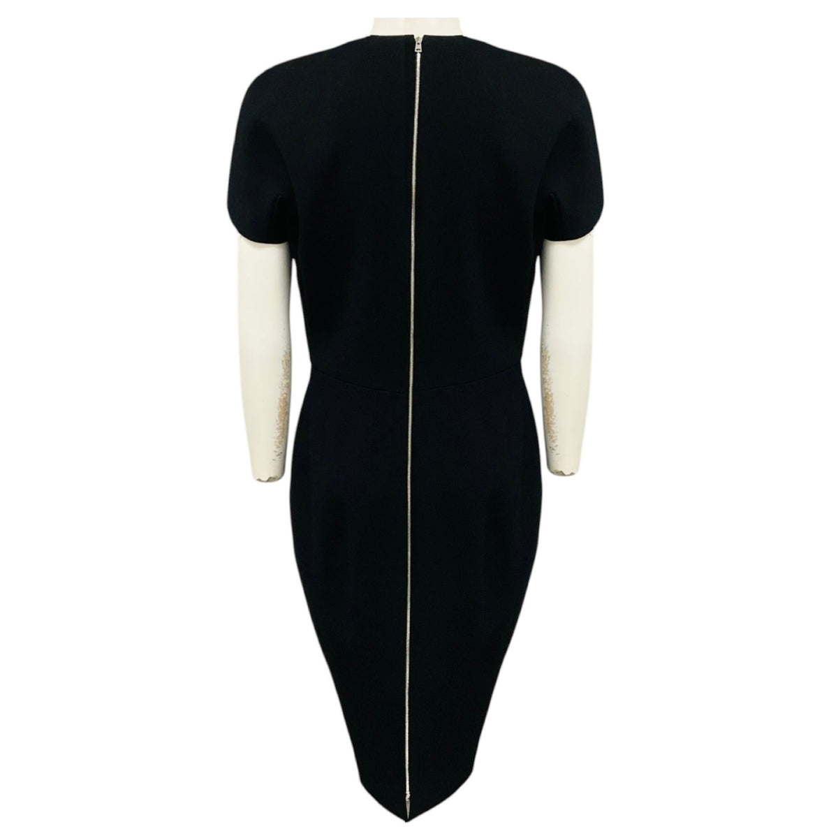 Victoria Beckham Black Short Sleeved Crepe Midi Dress with Zip Back