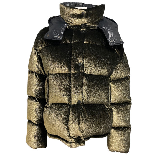 Moncler Black / Gold Metallic Caille Glitter Velvet Quilted Down Puffer Jacket