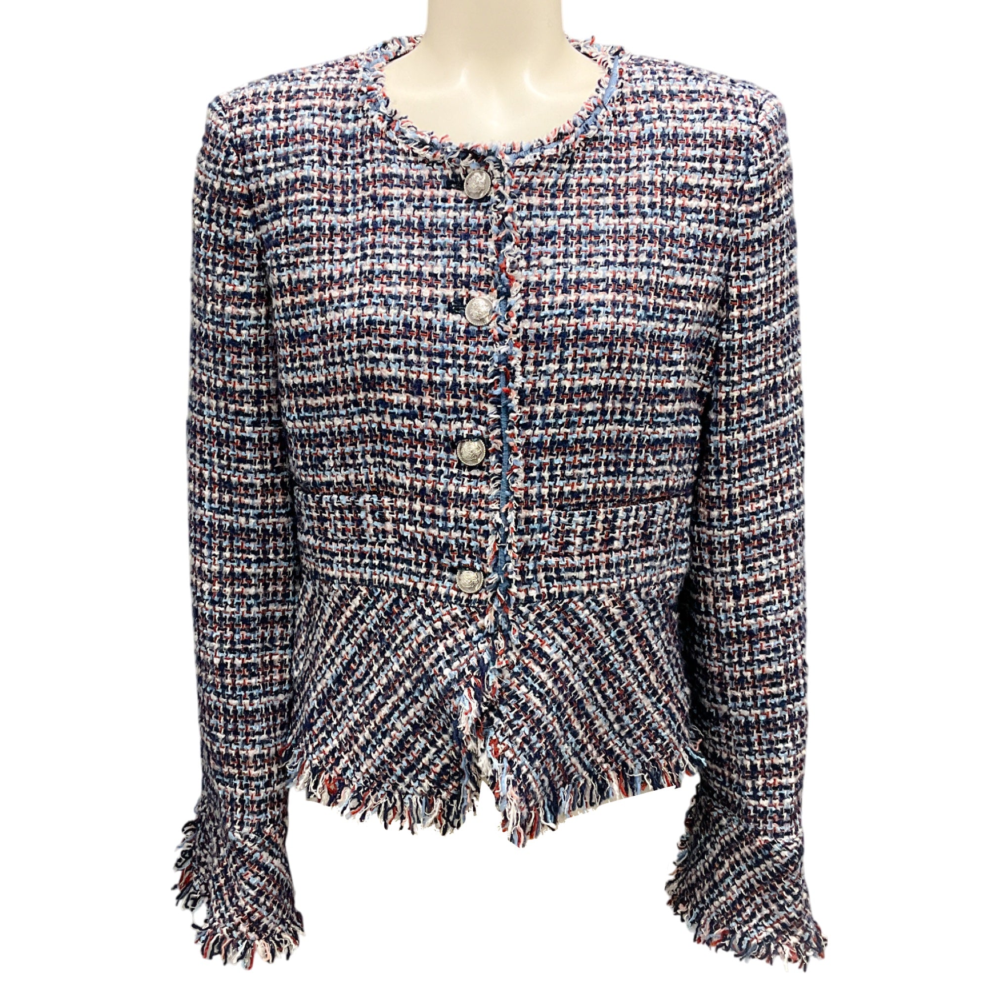 Derek Lam 10 Crosby Blue Multi Elizabeth Peplum Tweed Jacket