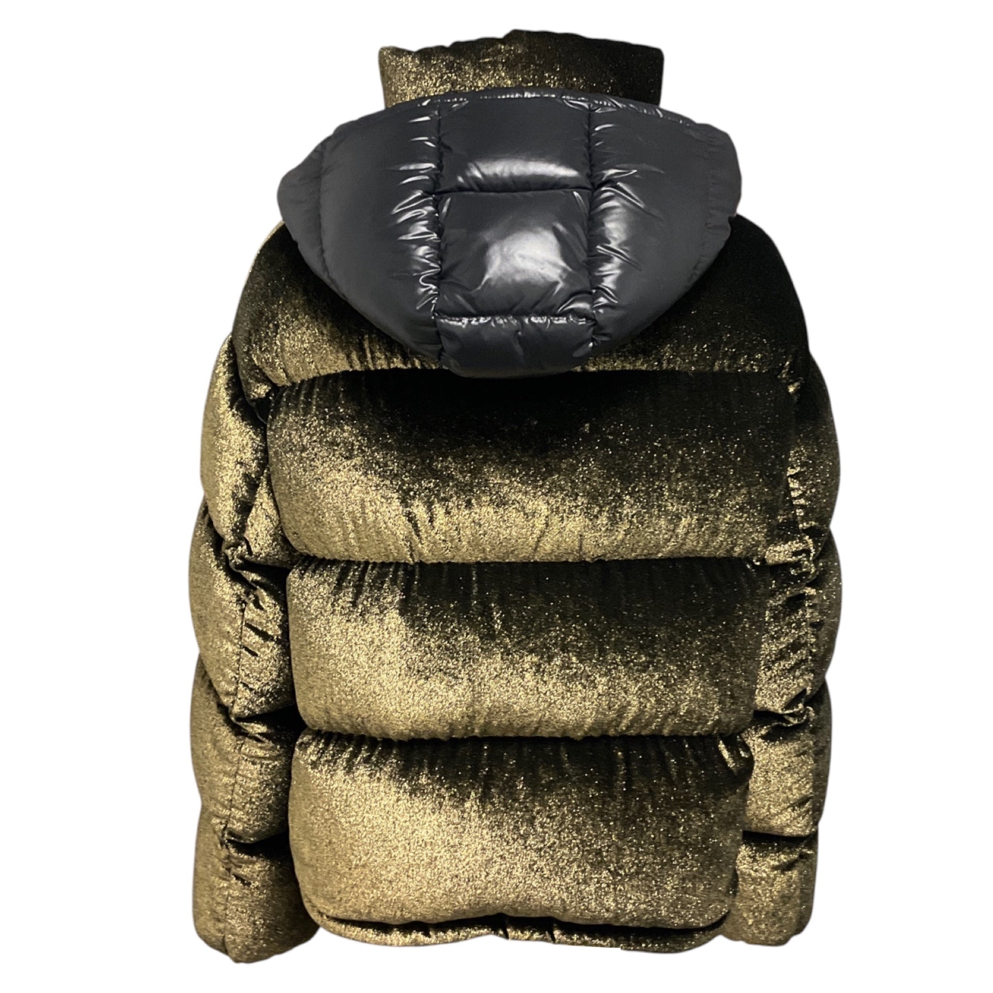 Moncler Black / Gold Metallic Caille Glitter Velvet Quilted Down Puffer Jacket