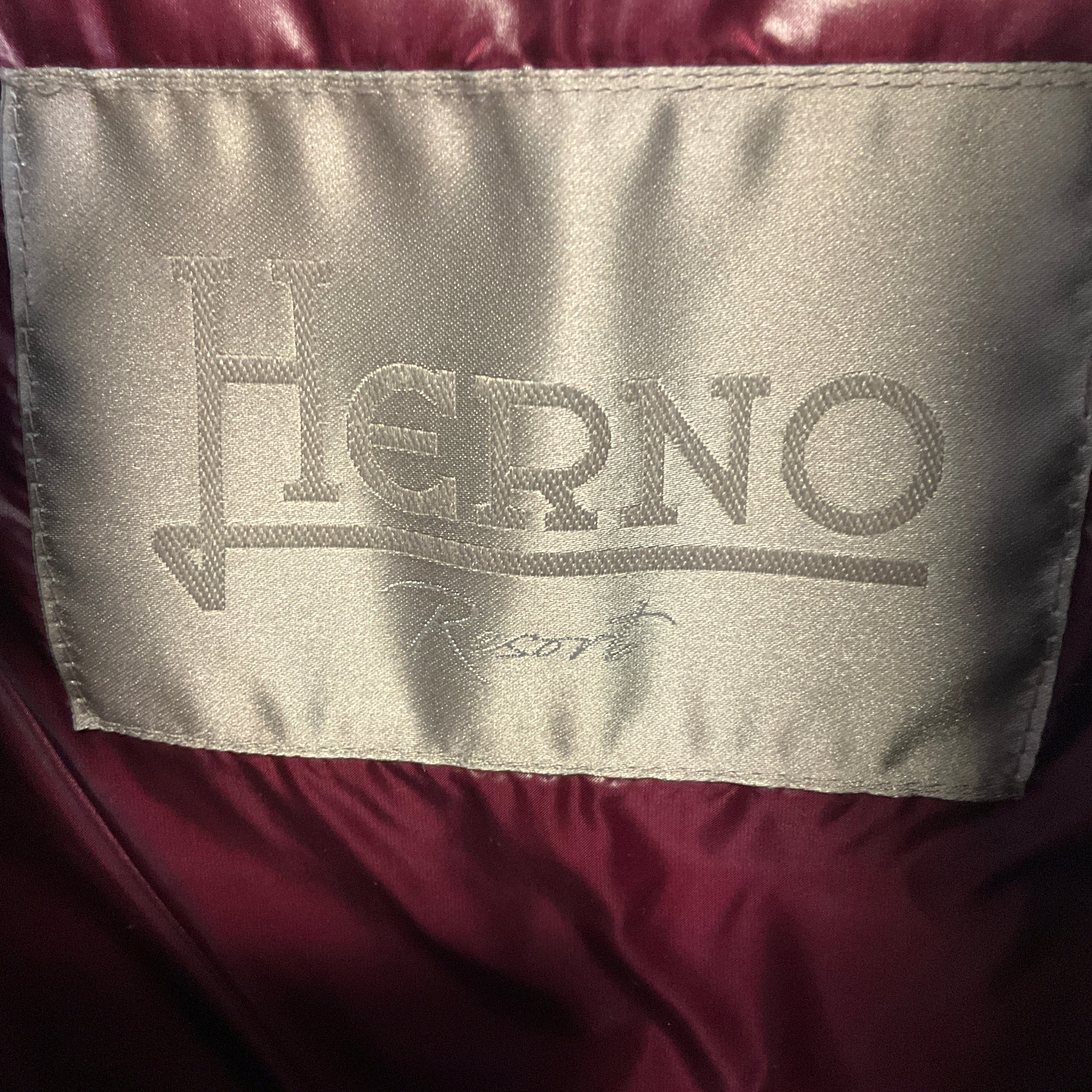 Herno Resort Burgundy Nylon and Crushed Velvet Quilted Down Puffer Jacket