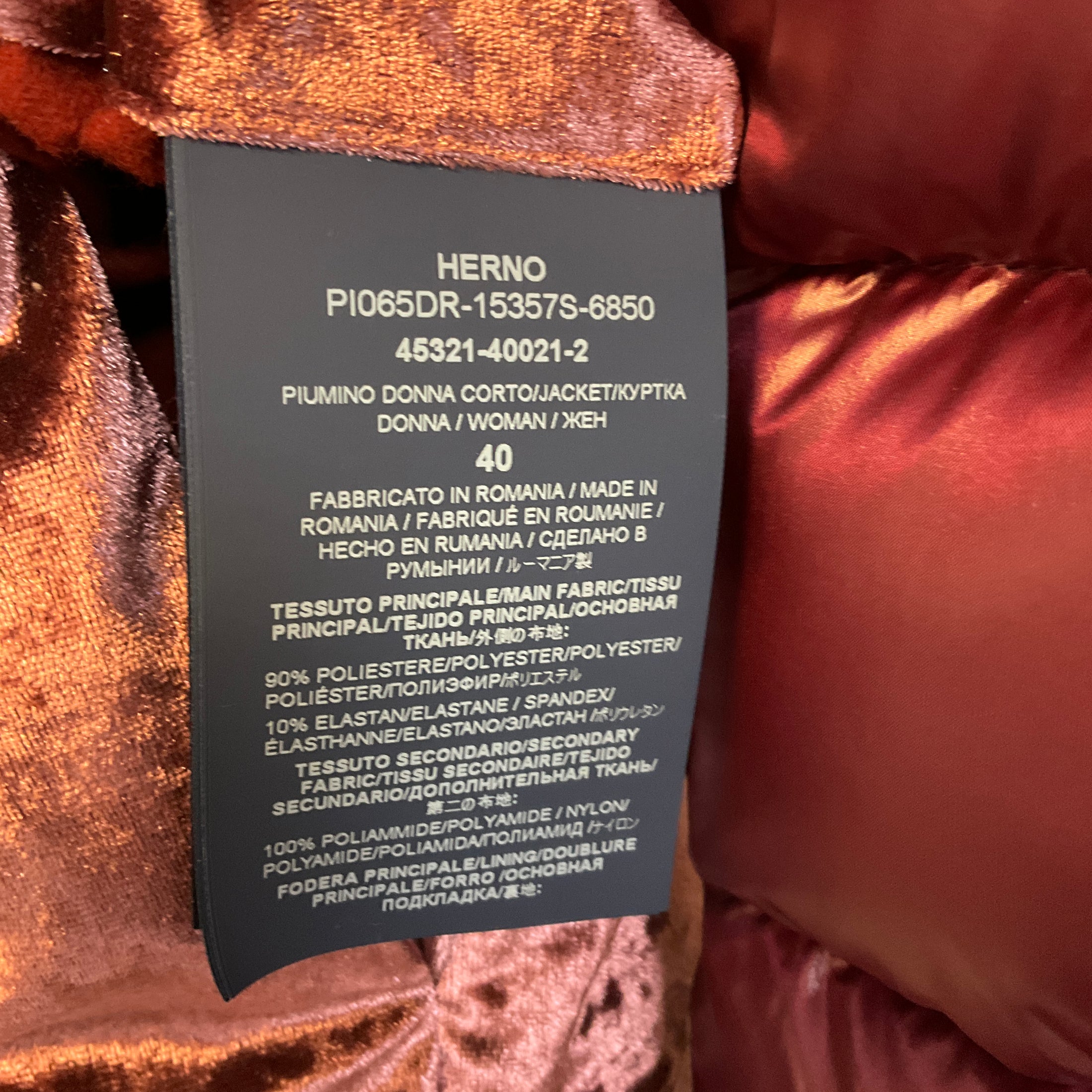 Herno Resort Burgundy Nylon and Crushed Velvet Quilted Down Puffer Jacket