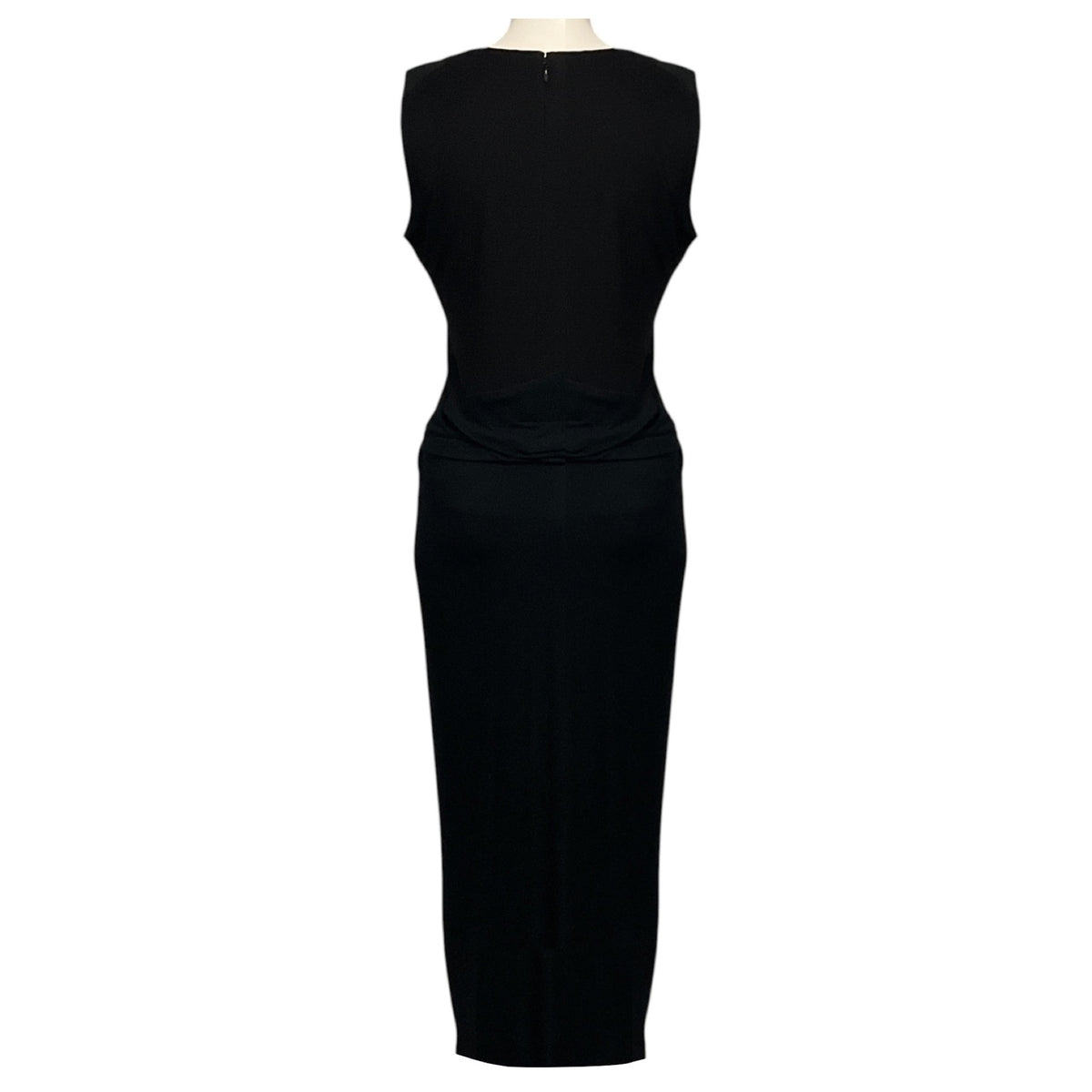 Donna Karan Black Sleeveless Lambskin Leather and Stretch Jersey Midi Dress