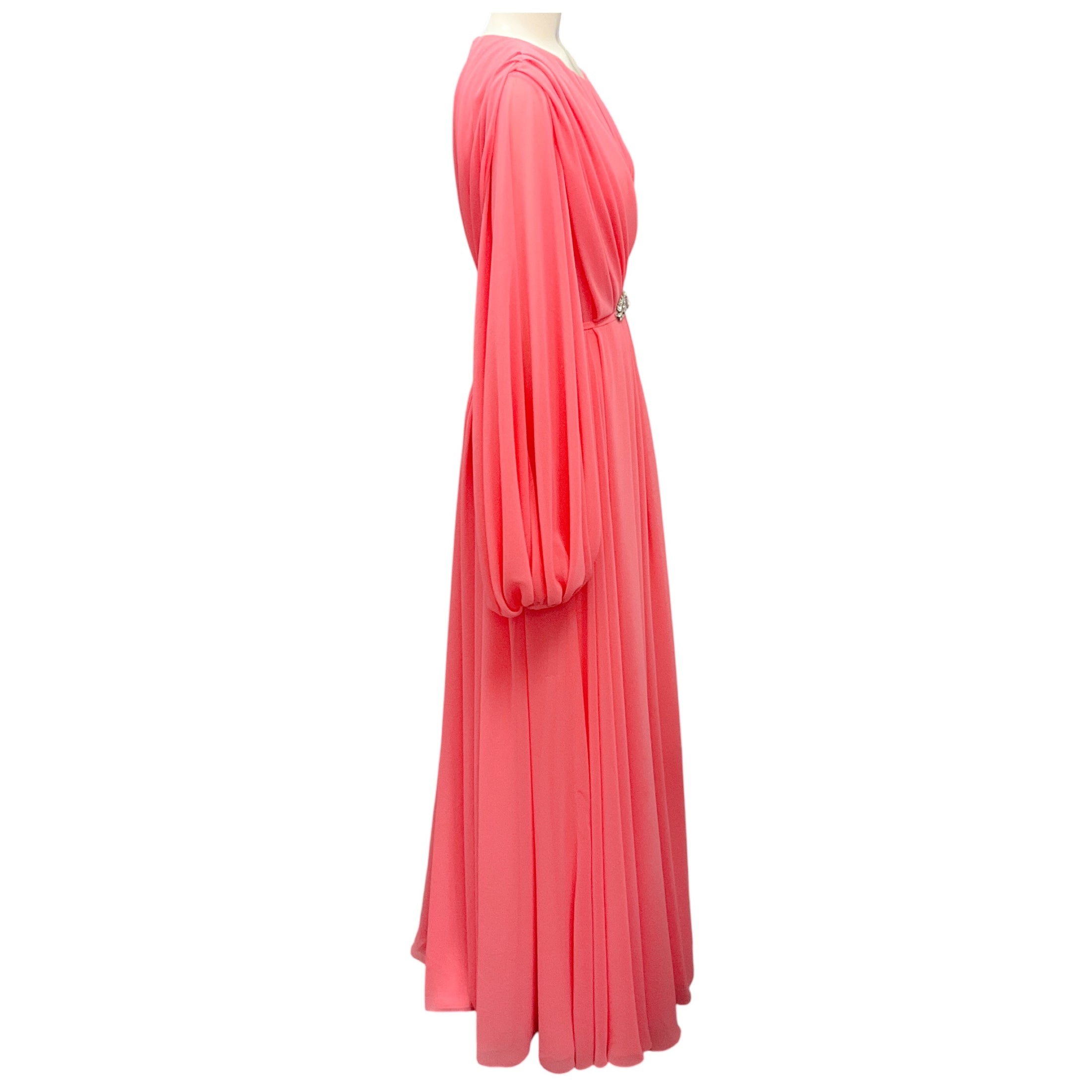 Reem Acra Coral Crystal Embellished Chiffon Gown / Formal Dress