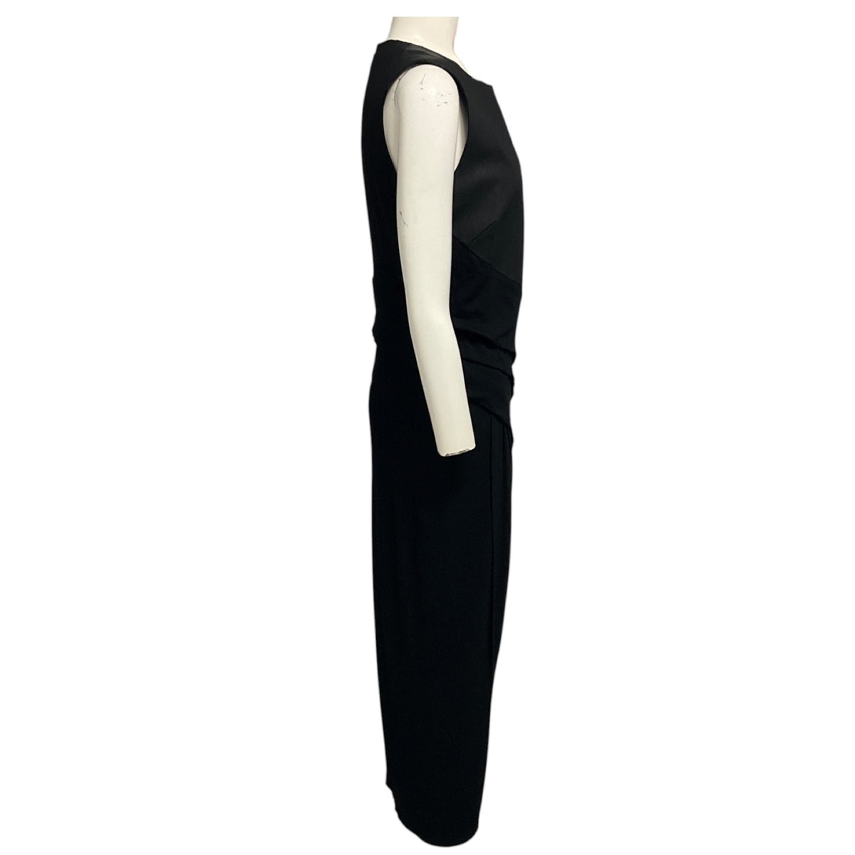 Donna Karan Black Sleeveless Lambskin Leather and Stretch Jersey Midi Dress