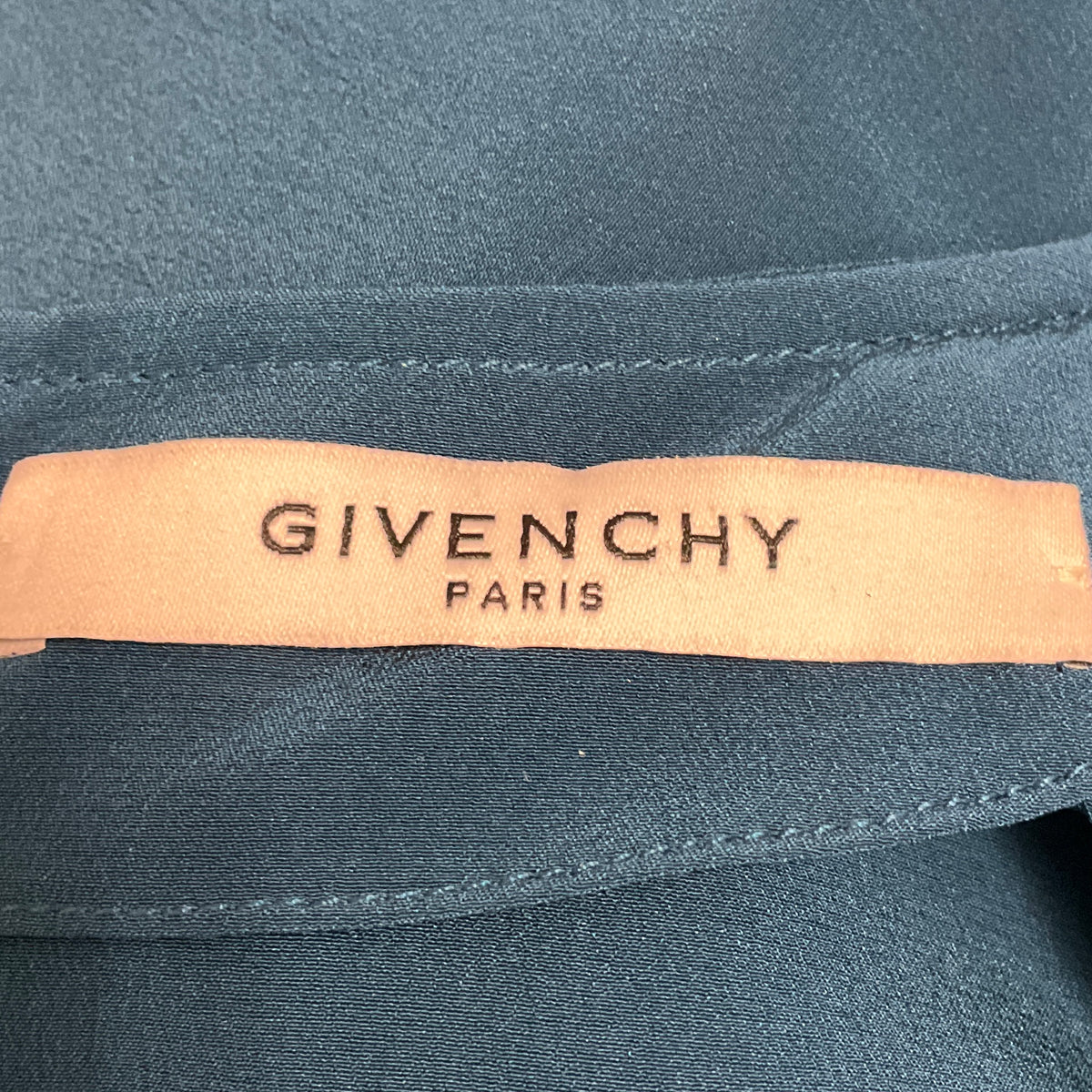 Givenchy Teal Blue / Black Ruffled Long Sleeved Silk Blouse