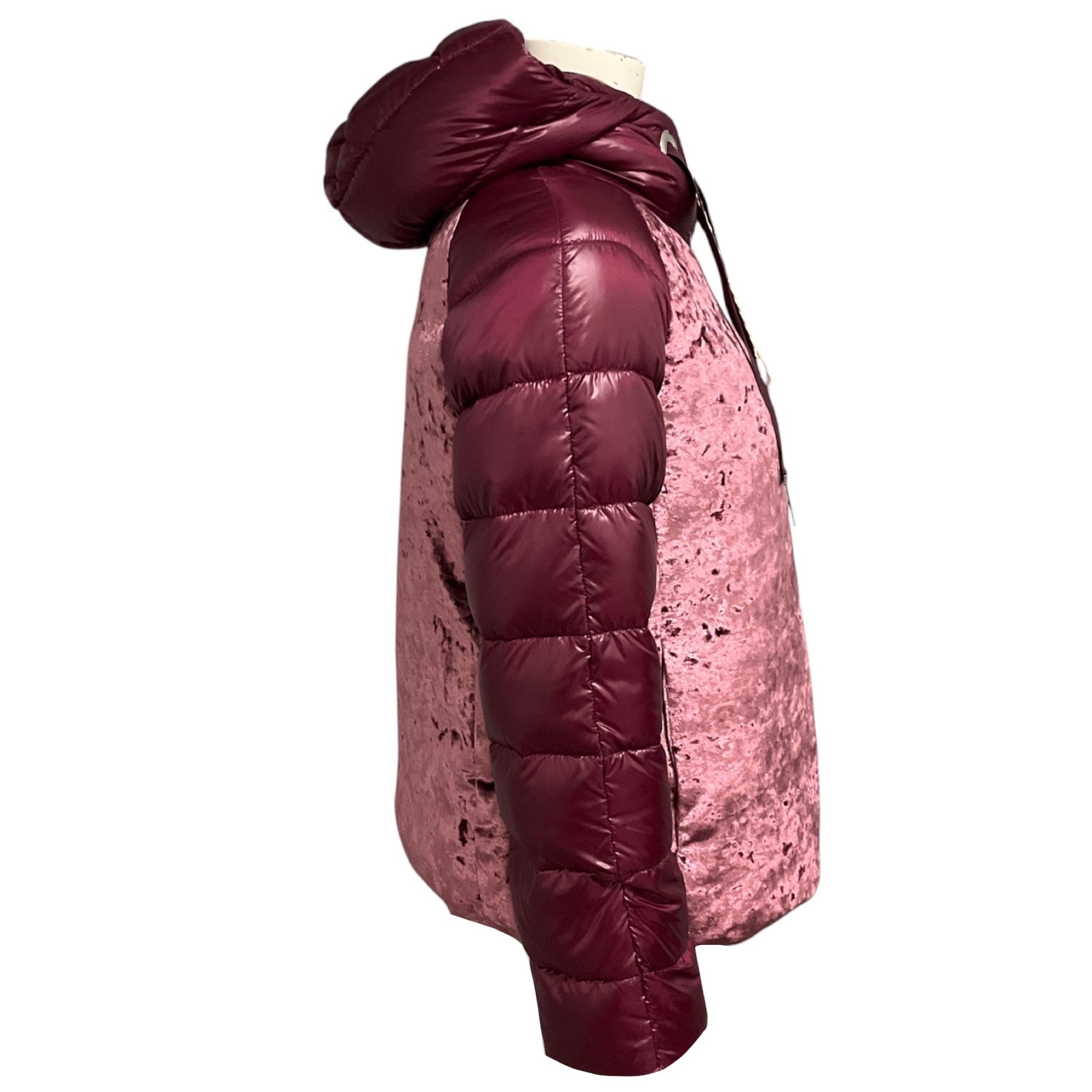 Herno Resort Burgundy Nylon and Crushed Velvet Quilted Down Puffer Jacket