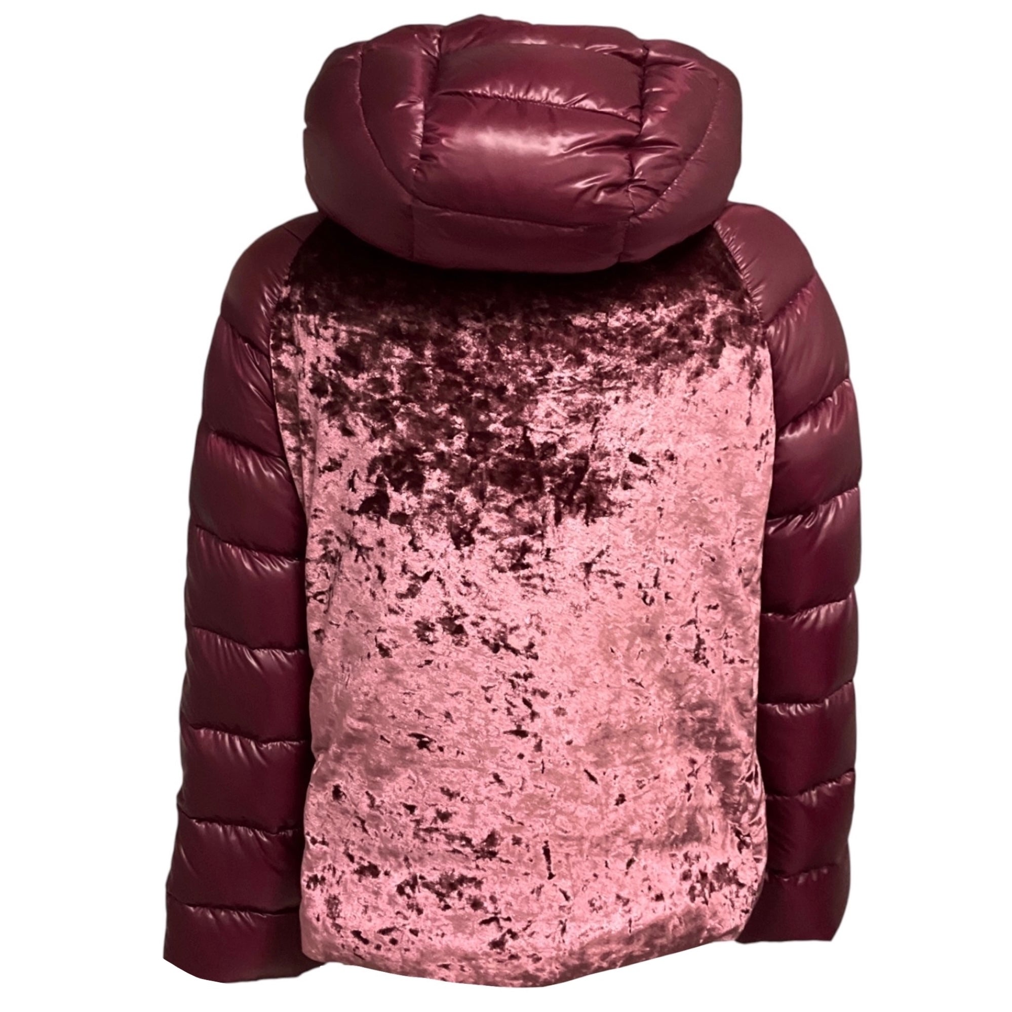 Herno Resort Burgundy Nylon and Crushed Velvet Quilted Down Puffer Jacket