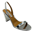 Load image into Gallery viewer, Aquazzura Silver Metallic Shiny Leather So Nude Block 85 Slingback Sandal
