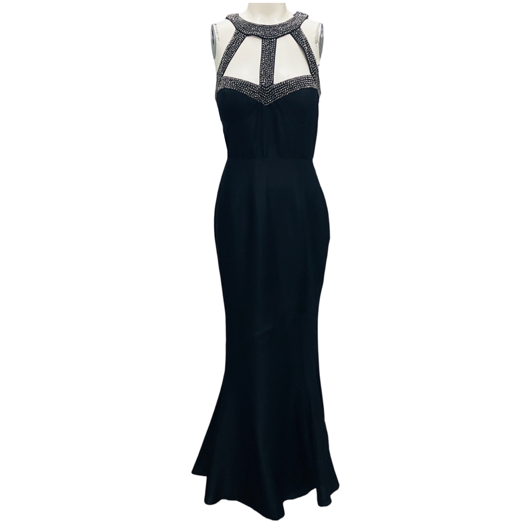 Rachel Gilbert Black Stone Embellished Silk Gown / Formal Dress