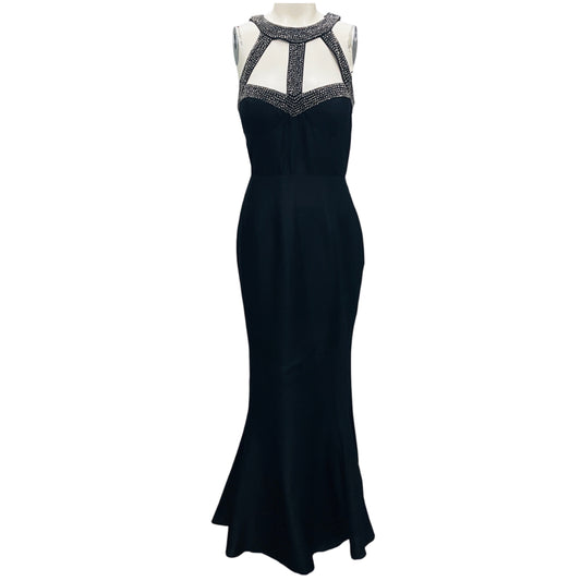 Rachel Gilbert Black Stone Embellished Silk Gown / Formal Dress