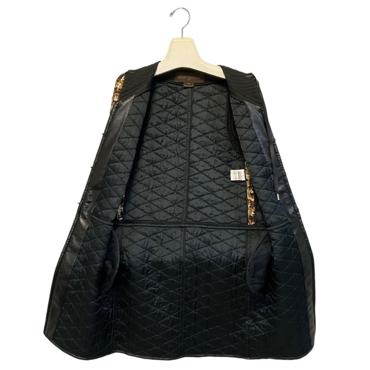 Louis Vuitton Ivory / Tan / Brown / Black Multi Tweed Coat with Black Leather Trim
