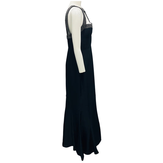 Rachel Gilbert Black Stone Embellished Silk Gown / Formal Dress