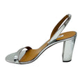 Load image into Gallery viewer, Aquazzura Silver Metallic Shiny Leather So Nude Block 85 Slingback Sandal
