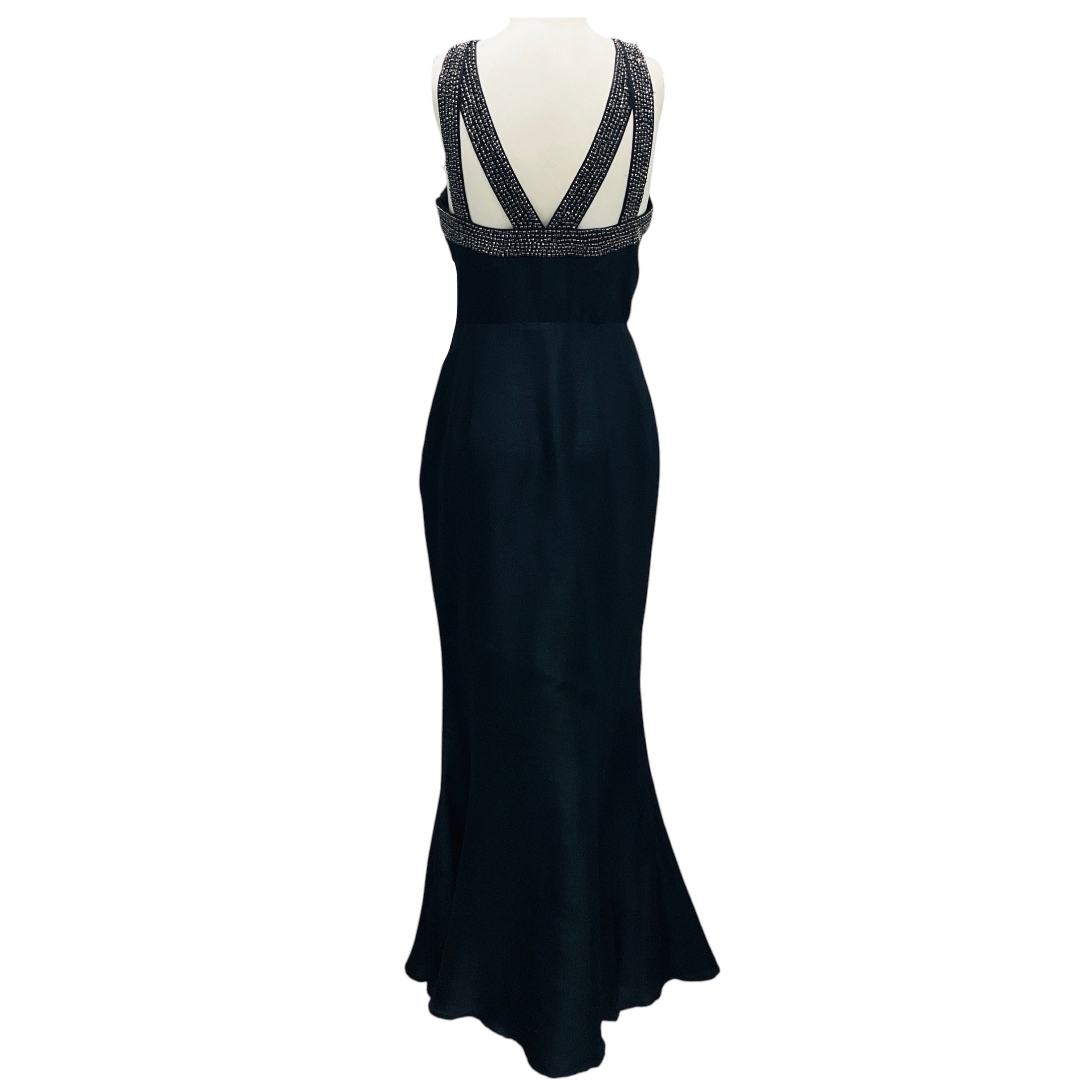 Rachel Gilbert Black Stone Embellished Silk Gown / Formal Dress