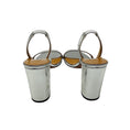 Load image into Gallery viewer, Aquazzura Silver Metallic Shiny Leather So Nude Block 85 Slingback Sandal
