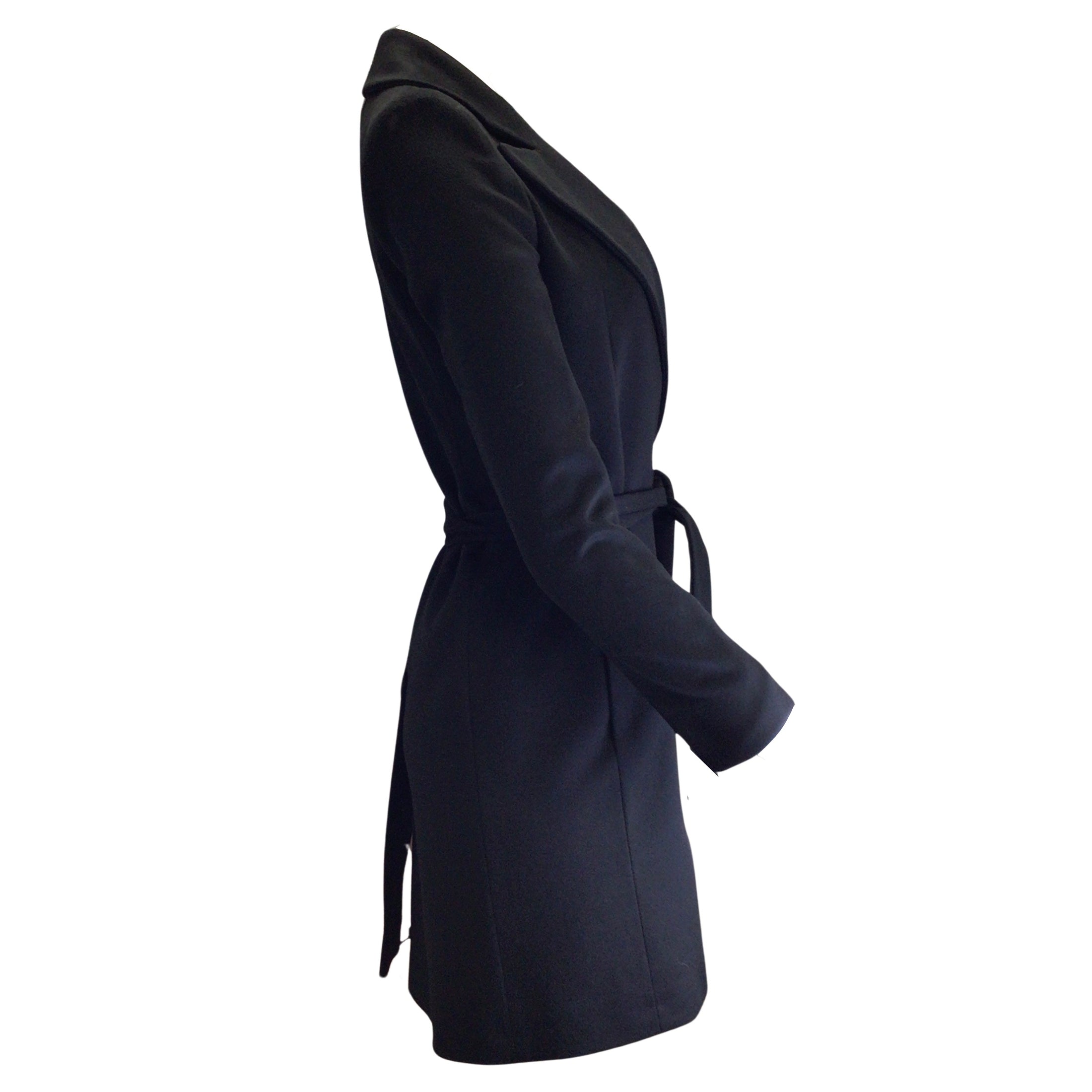 Fleurette Black Belted Mid-Length Cashmere Trench Coat