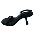 Load image into Gallery viewer, Vic Matie Black Satin and Leather Sculpted Heel Ankle Wrap Sandals
