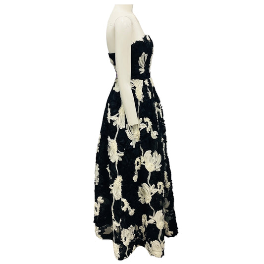Karen Millen Black / White Textured Strapless Woven Midi Cocktail Dress