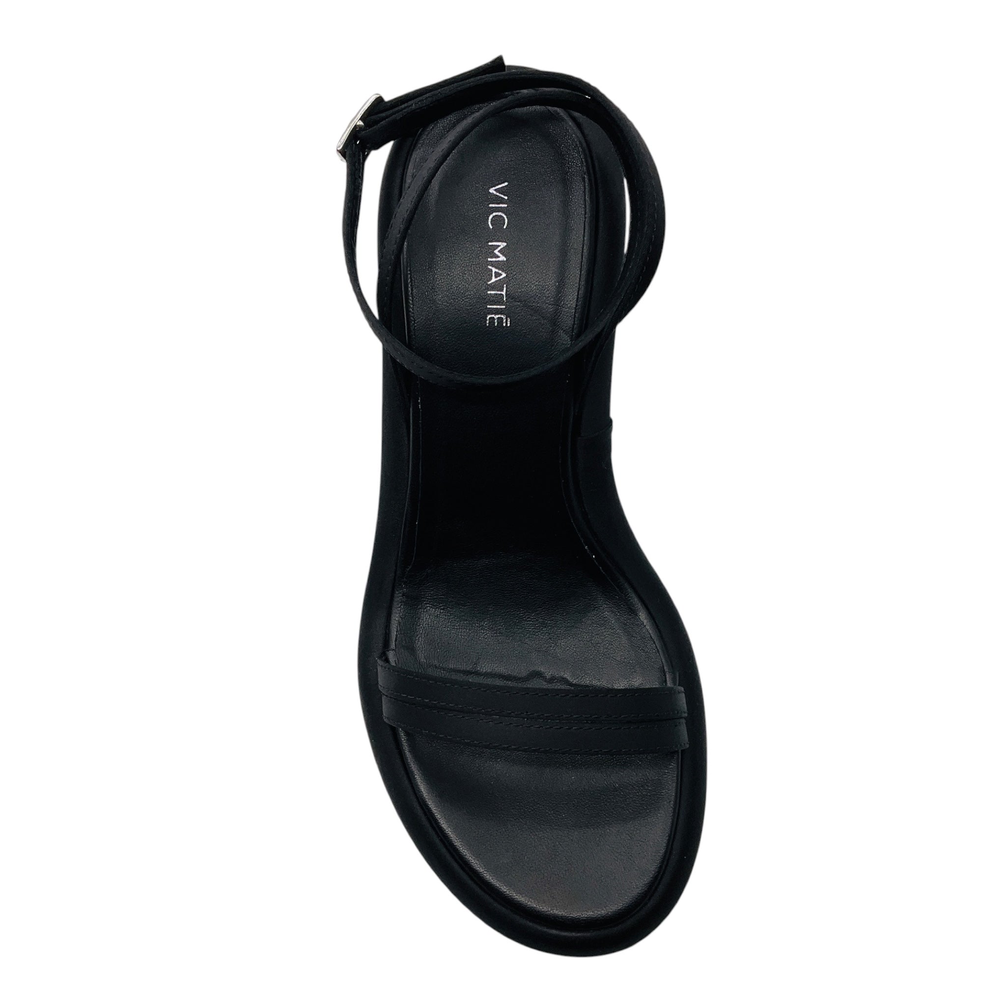 Vic Matie Black Satin and Leather Sculpted Heel Ankle Wrap Sandals