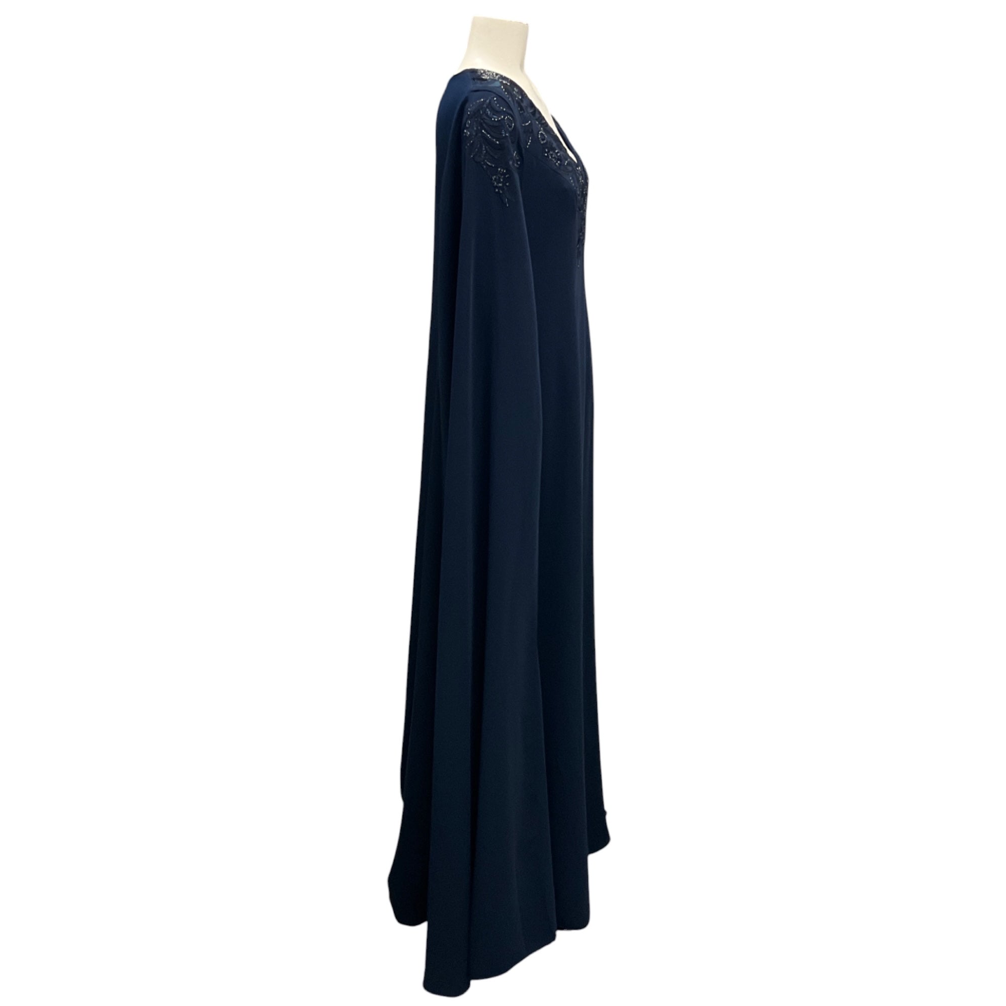 Carolina Herrera Midnight 2022 V Neck Sheath Cape Caftan Gown