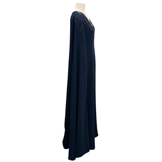 Carolina Herrera Midnight 2022 V Neck Sheath Cape Caftan Gown